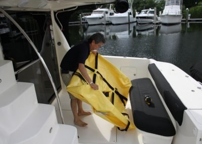 yellow marine fuel bladder on yacht